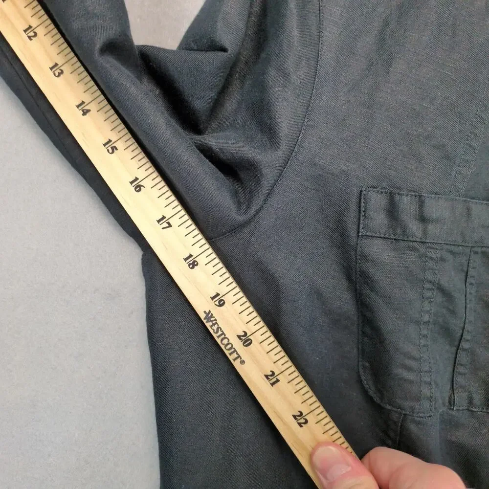 Coldwater Creek Black Linen Cotton Peacoat Jacket Women's 16 Snap Close Roll Tab